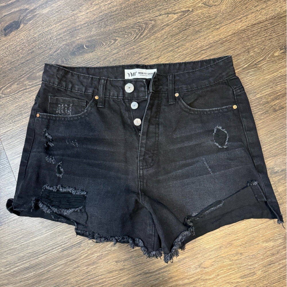 YMI Black Distressed High-Rise Denim Shorts